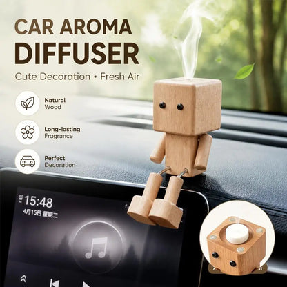 Wooden Robot Car Air Freshener Creative Shaking Legs Essential Oil Aroma Diffuser Vent Clip Dashboard Decor for Auto