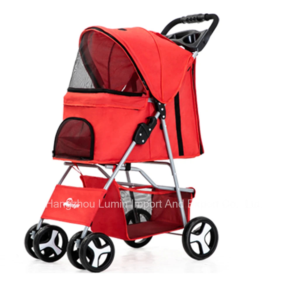 Pet Stroller Luxury Folding Dog Stroller Outdoor Pet Trolley Carrier Travel Large Wheels