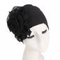 Fashion Women Big Flower Turban Hat Solid Color Elastic Cloth Head Cap Muslim Head Wraps Caps Lady Bandana Hair Accessories