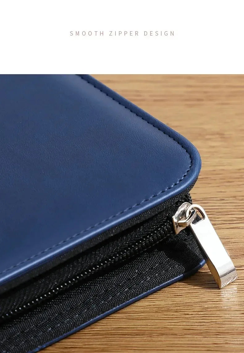Executive Business A4 Leather Portfolio Folder Clipboard for Zippered Desk Organizer Document Briefcase Calculator for Office