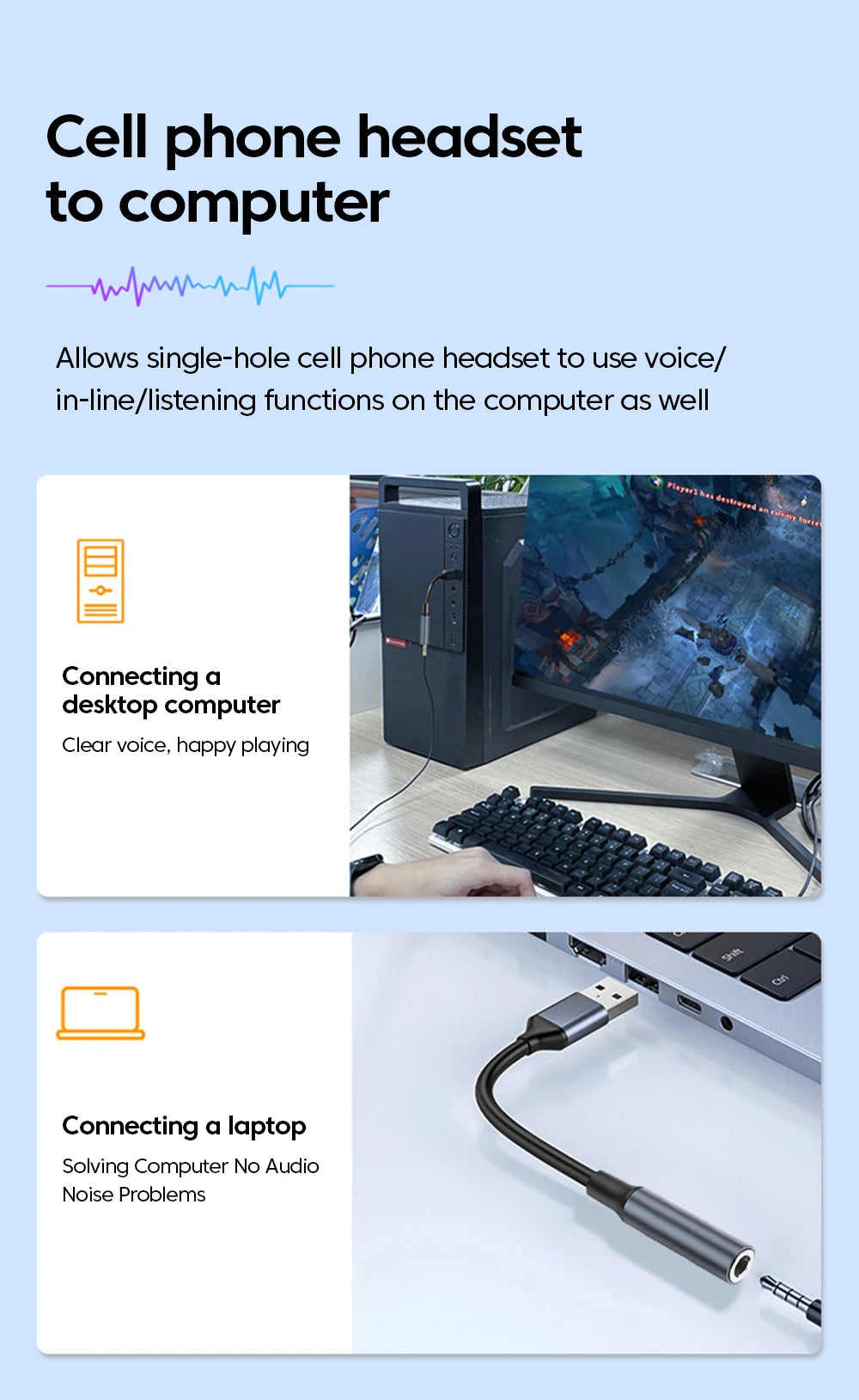 USB To 3.5MM Jack Audio Adapter USB to 3.5mm Headset/Microphone External Stereo Sound For PC Laptops USB to 3.5 Jack Adapter