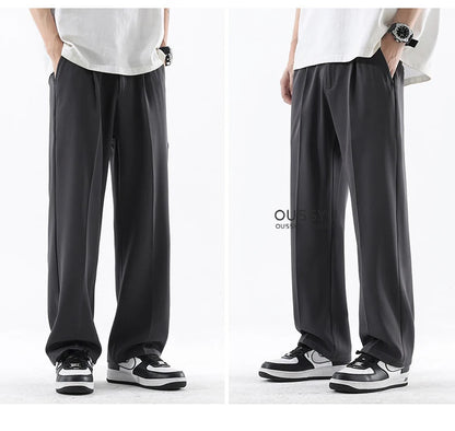 Spring Summer Smooth Casual Pants Men Business Elastic Waist Black Grey Khaki Suit Trousers Male Work Office Plus Size S-5XL