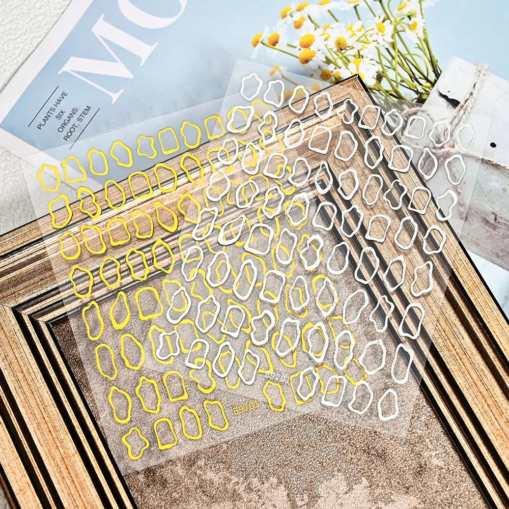 1Pc 3D Gold Hollow Irregular Geometric Nail Stickers Holo Metal Frame Gold/Silver Decals Square Self Adhesive Sliders Nail Deco