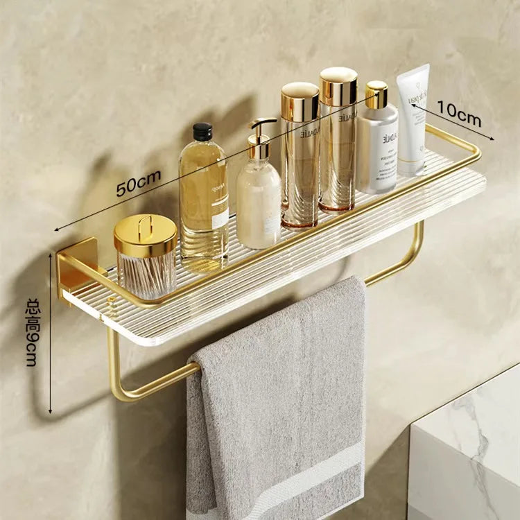 Punch-free Luxury Bathroom Shelf Shelves Wall Mounted Shampoo Cosmetic Storage Rack For Kitchen Holder Square Acrylic Organizer