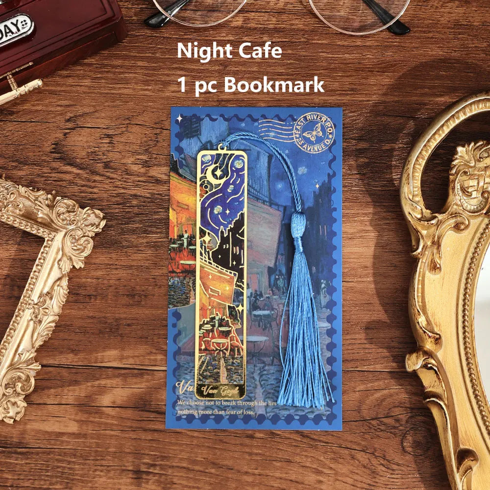 1 PC Retro Floral Painting Metal Bookmark Hollow Bronzing Bookmark With Tassel For Book Club Reader Writers Book Lovers Students