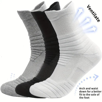 3pairs/Lot Men's Socks Compression Stockings Breathable Basketball Sports Cycling Socks Moisture Wicking High Elastic Tube Socks