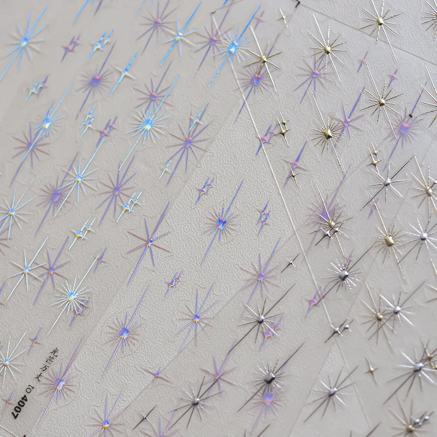 1pcs Sparkle 5D Embossed Star Nail Sticker Metallic Silver Starlight Nail Decals 8*10cm Adhesive Manicure Slider Supplies #Y2K