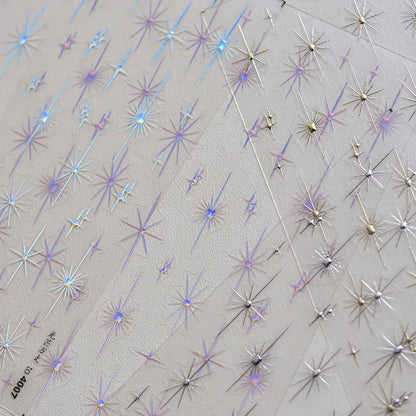1pcs Sparkle 5D Embossed Star Nail Sticker Metallic Silver Starlight Nail Decals 8*10cm Adhesive Manicure Slider Supplies #Y2K