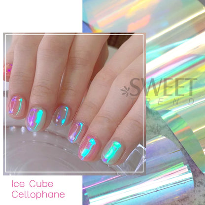 8/10pcs Holographic Aurora Film Nail Glass Foil Sparkly Ice Cube Transfer Paper Cellophane Sliders DIY Full Cover Manicure Wraps