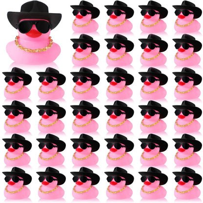 6/12/24 pcs Pink Cowboy Rubber Duck Mini Yellow Duckies Bath Toy Tiny Ducks Bathtub Toy with Cowboy Hat Paisley