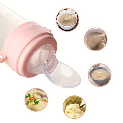4pcs Baby Feeding Set: 1pc Silicone Spoon Feeder Bottle with Handle, 3-Size Mesh Bags-S, M, L. Baby Bottle, Feeding Bottle Set