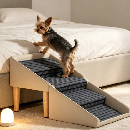 Foldable Pet Stairs and Stool 2 in 1 Non Slip Steps for Dogs Cats Bed Sofa Access Wooden Legs Storage Ottoman