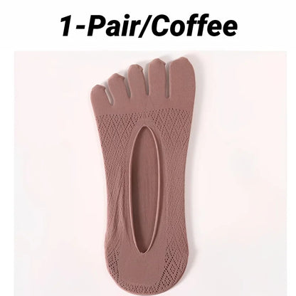1/5 Pairs Summer Men's Invisible No Show Five Finger Socks Thin Velvet Non-Slip Mesh Breathable Elastic Solid Silk Soft