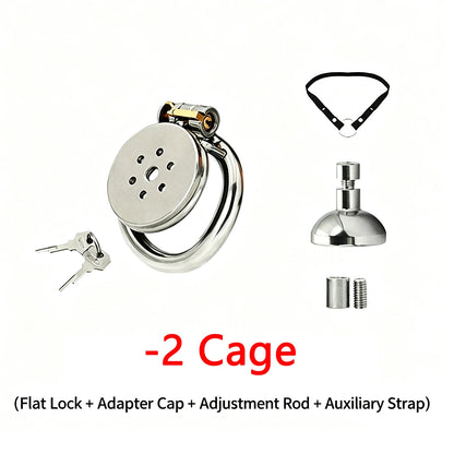 Urethral Inverted Negative Male Chastity Lock Flat Cock Cage with Metal Urethral Catheter for Couple Men Penis Ring Bondage BDSM