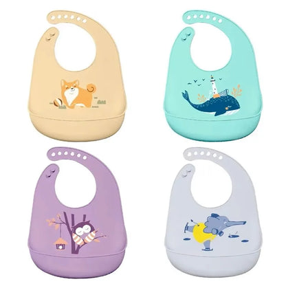 Silicone Bib Baby Feeding Stuff Waterproof Baby Bibs Baby Stuff Cute Solid Printed Kids Bib Girl Boy Adjustable Soft