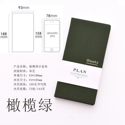 Undated Weekly Fabric A6 Journal - Portable Pocket-Sized Planner for Notes, Goals & Daily Flow Linen Weeks Planning System