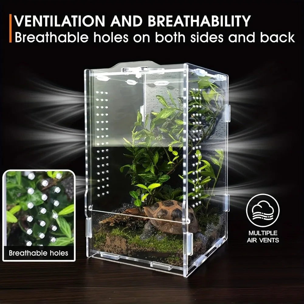 Acrylic Jumping Spider Enclosure Buckle Lock Escape Proof Reptile Feeding Tank Transparent Ventilated Spider House