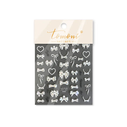 Shell Light Nail Stickers Small Fresh White Bow Ribbon Nail Charms Stickers Self Adhesive Nails 3D Decorations Parts DIY Decals