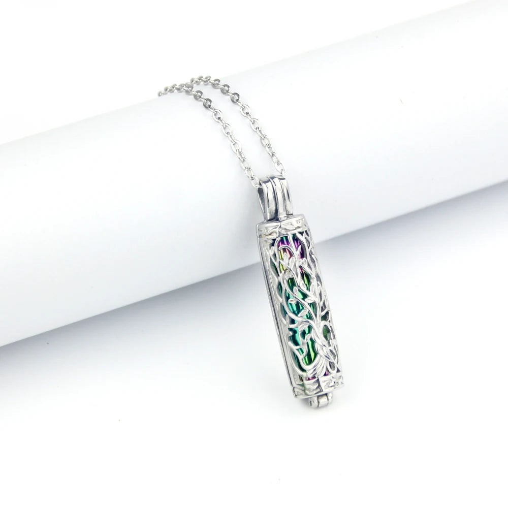 Cylinder Urn Necklace for Ashes Tree of Life Cremation Jewelry Hollow Cylinder Vial Pendant Necklace Memorail Ashes Lockets