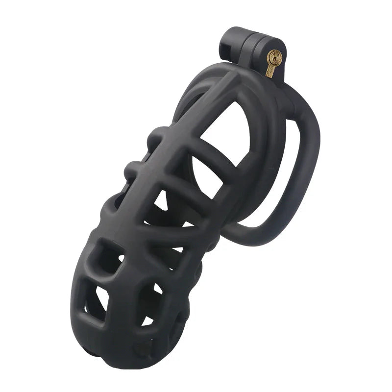 2026 New Chastity Lock Cage SM Flirting Breathable Resin Male Virginity Device Fetish Male Penis Lock with 4 Rings