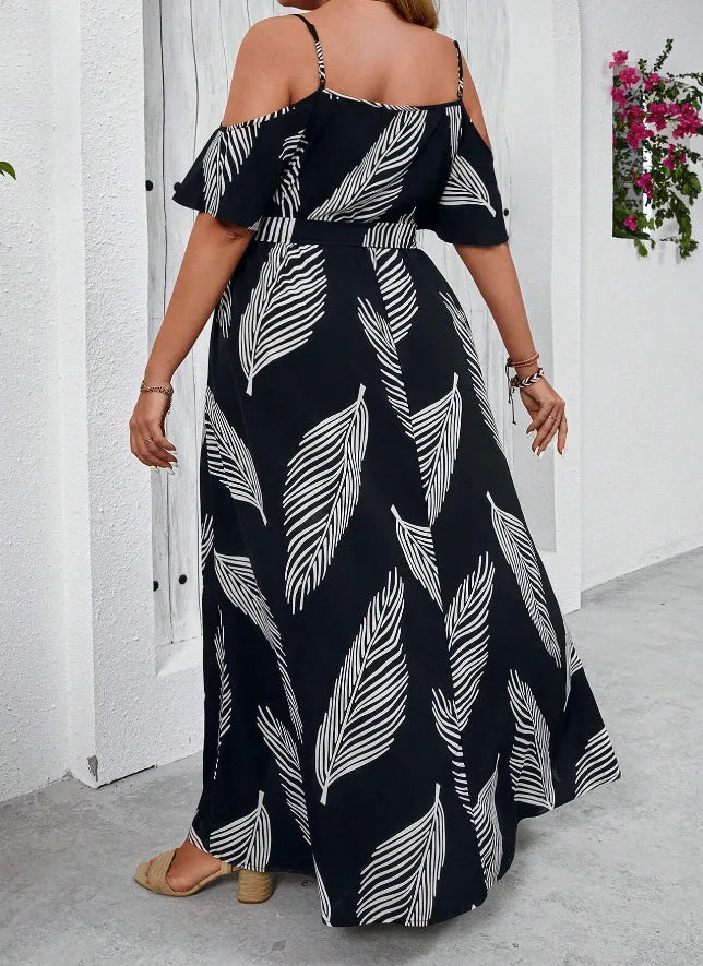 Plus Size Large Size Fashion Floral Print Women's Strap Dress Comfortable Casual Long Skirt Polyester Fabric Commute Style Th...