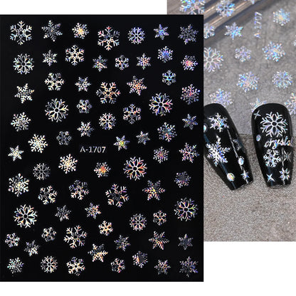 1sheet 3D White Snowflakes Nail Stickers for Christmas Winter Snow Flower Self-adhesive Nail Art Decals DIY Manicure Decorations