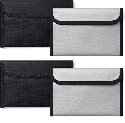 Bisofice Fireproof Document Bag Zipper Closure Cash Safe Storage Waterproof Pouch with Sticky Strip for Certificates Money Cards