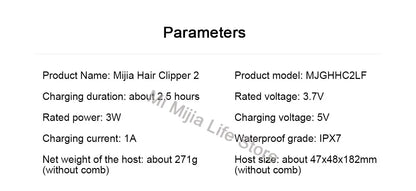 Mijia Hair Clipper 2 Household Wireless Trimmer Cutting Barber IPX7 Titanium Alloy Blade Men Sideburns Electric Shaver