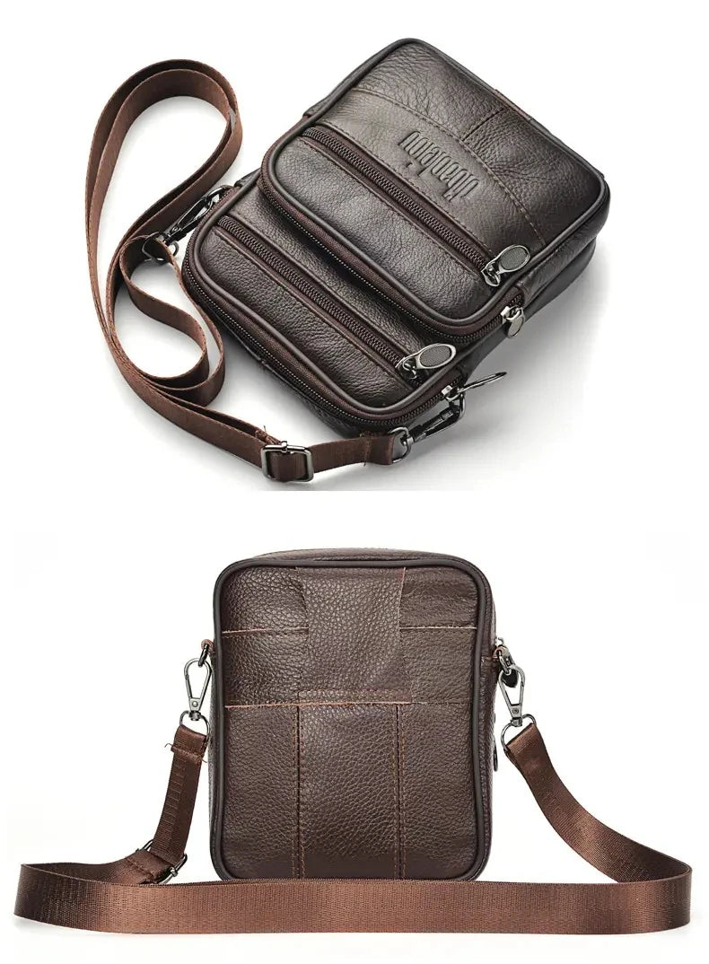 Men's New Genuine Leather Crossbody Bag Vertical Trendy Multifunctional Shoulder Bag Briefcase Casual Travel Messenger Bag
