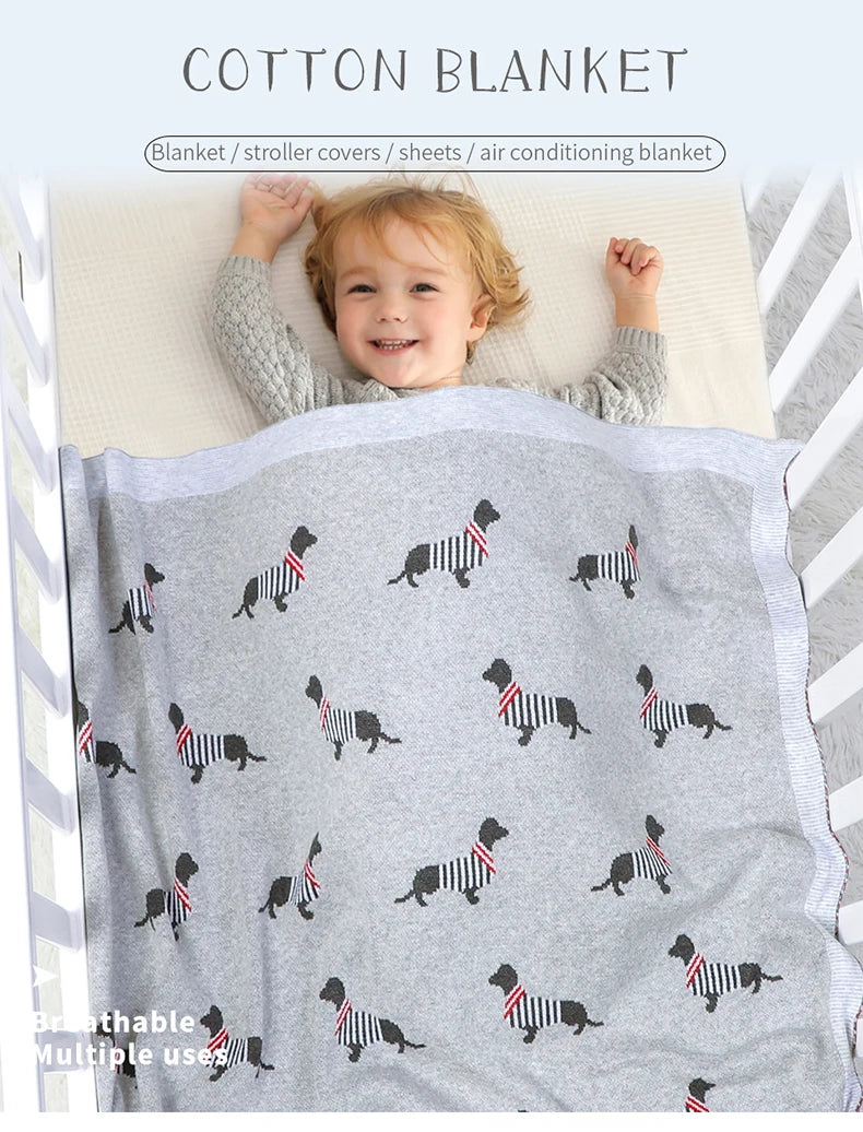 Baby Blanket Cotton Knit Super Soft Newborn Girl Boy Bed Plaid Crib Quilt Cute Dachshund Infant Stroller Covers Swaddle 100*80CM