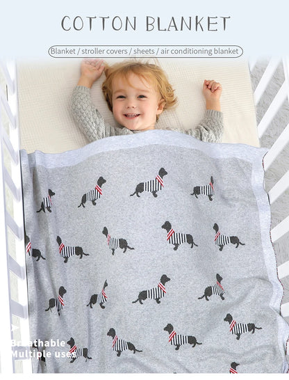 Baby Blanket Cotton Knit Super Soft Newborn Girl Boy Bed Plaid Crib Quilt Cute Dachshund Infant Stroller Covers Swaddle 100*80CM