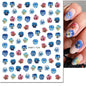 3d Nail Art Decals Elegant White RoyalBlue Roses Flowers Adhesive Sliders Nail Stickers Decoration For Nail Manicure