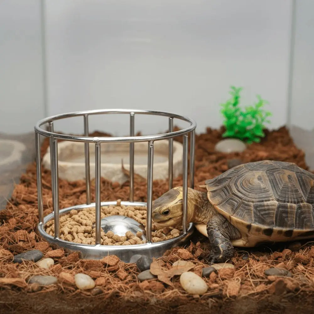Large Capacity Turtle Stainless Steel Feeder Wear Resistant Wide Mouth Reptile Water Tray Fence Design Anti-overflow