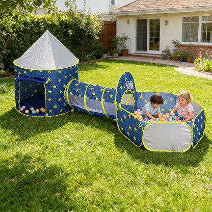 IMBABY Star Printed Play Tent for Toddler with Baby Ball Pit and Play Tunnel Children Indoor Outdoor Playhouse for Birthday Gift