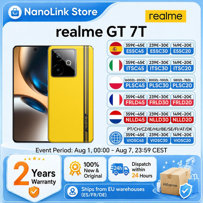 realme GT 7T Smartphone 5G MediaTek 8400-MAX 7000mAh Titan Battery 120W Ultra Charge 6.8'' 120Hz Display EU Version NFC