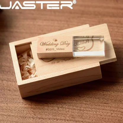 JASTER Crystal Plus Push-pull Box Maple USB Flash Drive 16GB 32GB 64GB 128GB Free Custom Logo Pen Drive Creative Business Gifts
