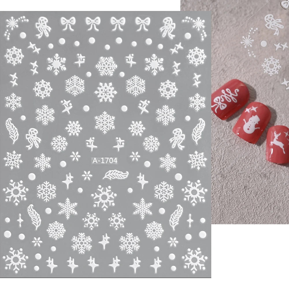 1sheet 3D White Snowflakes Nail Stickers for Christmas Winter Snow Flower Self-adhesive Nail Art Decals DIY Manicure Decorations