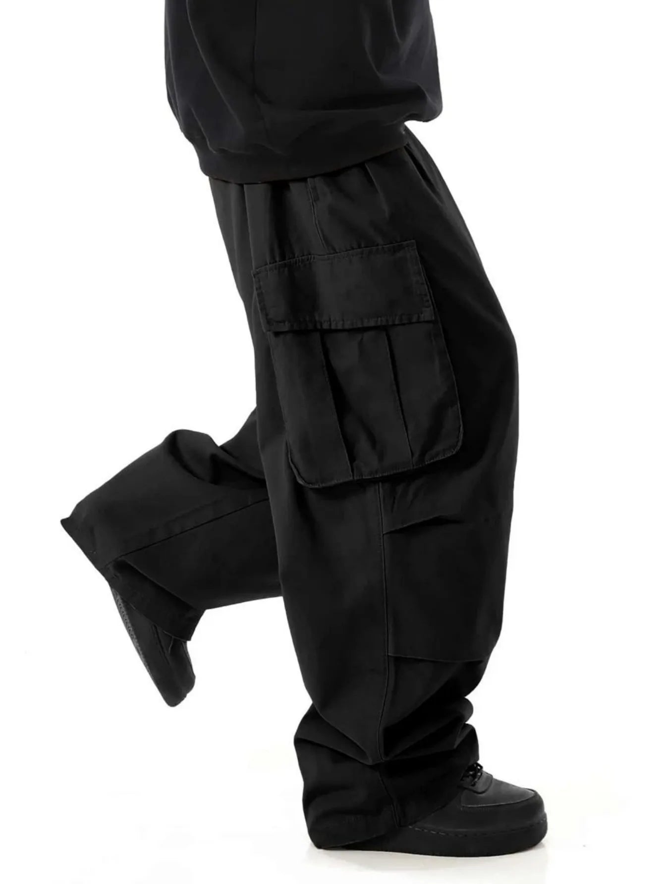 plus Size Men's Workwear Wide Leg Pants Loose Street Style Trendy Cargo Trousers