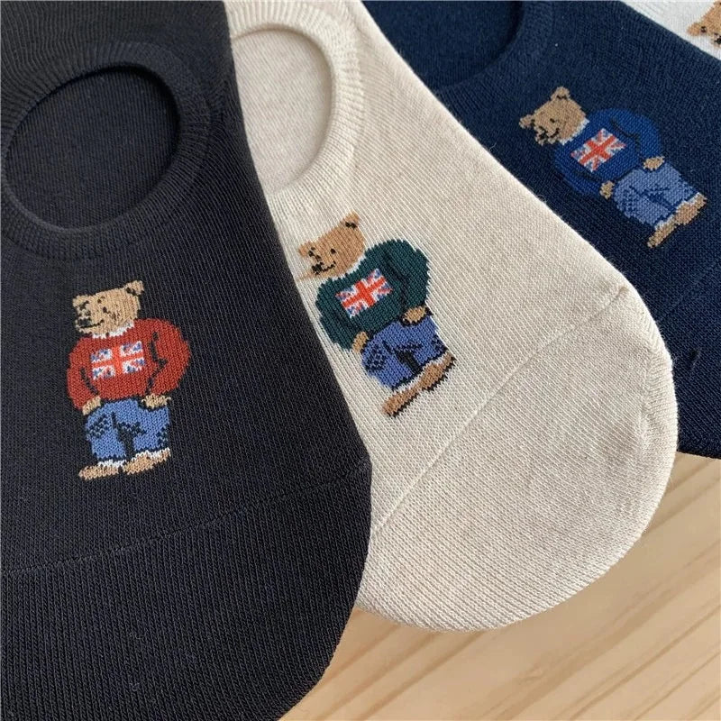 Good Quality Cartoon Gentleman Bear Men's Socks Cotton Harajuku Style Sport Boys Skateboard Novelty Breathable  Christmas Gifts