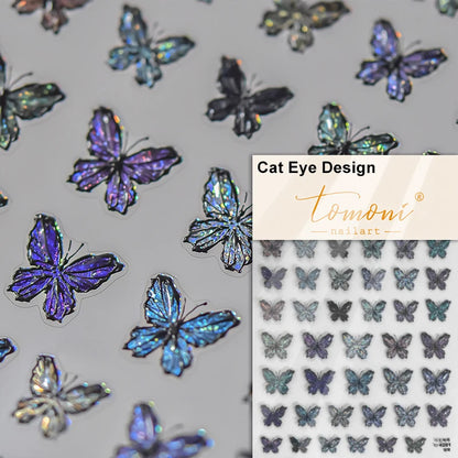 1pcs 5D Japanese Black Butterfly Nail Art Stickers Glitter Shiny Kawaii Self Adhesive Manicure Decorations Tool Decals Accessory