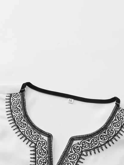 White Muslim Short Sleeve Embroidery Kaftan 2025 New Islamic Garment Elegant Female Summer Clothing