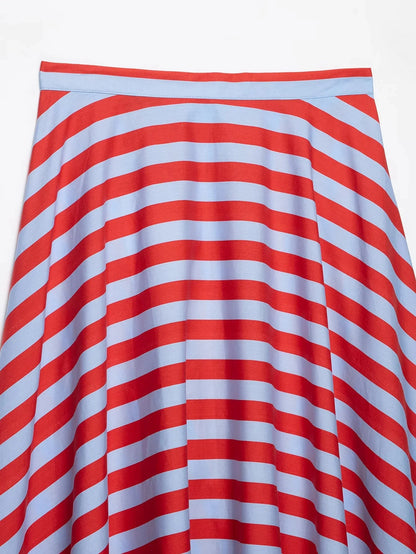 KONDALA Holiday Casual Chic Women Long Skirt Striped Zipper A-Line Draped Skirt Fashion 2026 Summer Fall Night Out Party Skirt