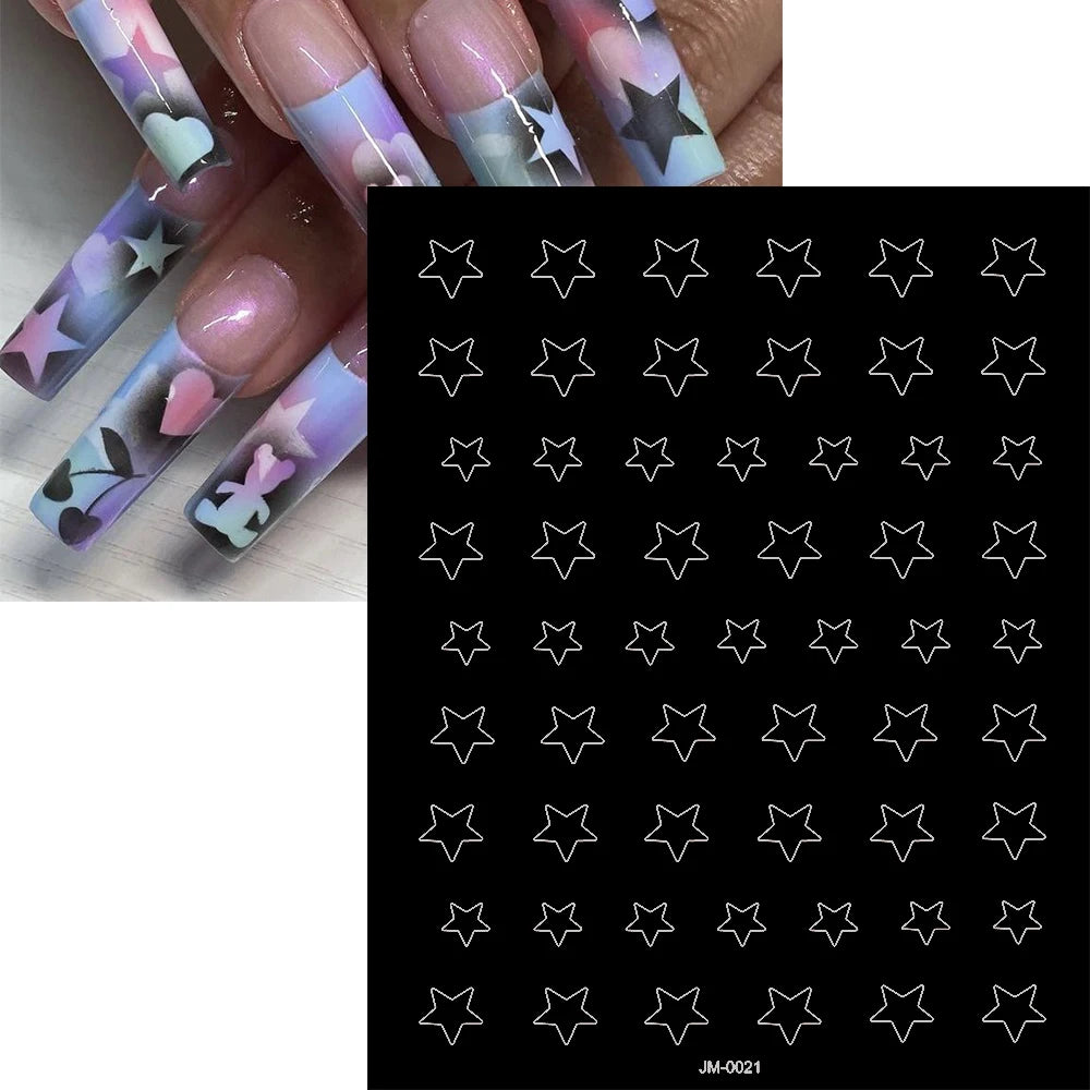 24-Design Airbrush Stencil Nail Stickers 1Pcs Butterfly/Heart/French Line Nail Decal Adhesived DIY Nail Template Airbrush Slider