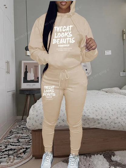 Womens TrackSuit Aesthetic Sweatshirts Sweatpants Two-piece Suit 2025 New Fleece Letter Printing Streetwear Women Hoodie Sets