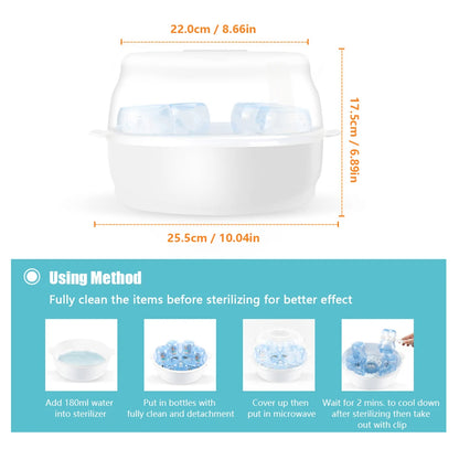Microwave Bottle Sterilizer Steam Sterilizer Fits 6 Baby Bottles for Baby Bottles Pacifiers Cups Disinfect in 2-6 Minutes