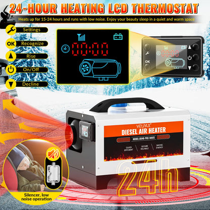 8kW 110V Diesel Heater – Portable Diesel Air Heater with Remote Control, Large LCD Screen, Smart Remote Control, Adjustable Temperature (18–40°C), for RVs, Yachts and Trucks (White)