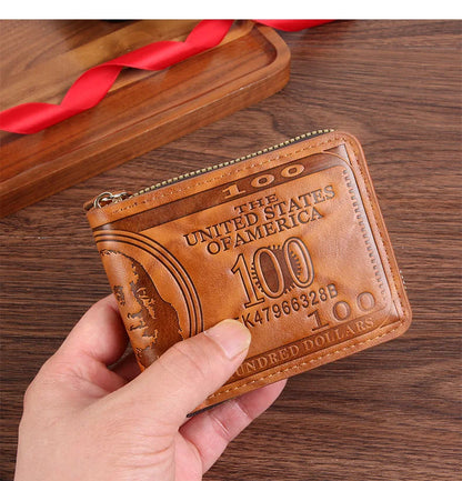 Men Wallet with Zipper 100 US Dollar Pattern Card Holder Coin Pocket Purse Cartera Hombre Carteras