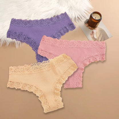 3Pcs/set Women Cotton Lace Panties Floral Intimate Underwear Trendy Patchwork Lace Briefs Female Soft Underpants Lingerie S-XL