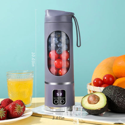 10 ašmenų nešiojamas vaisių sulčiaspaudė, 450 ml talpa, 3 pavaros, įkraunamas per USB, trintuvas, ledo smulkintuvas kokteiliams ir tirštiesiems kokteiliams, sulčiaspaudės puodelis