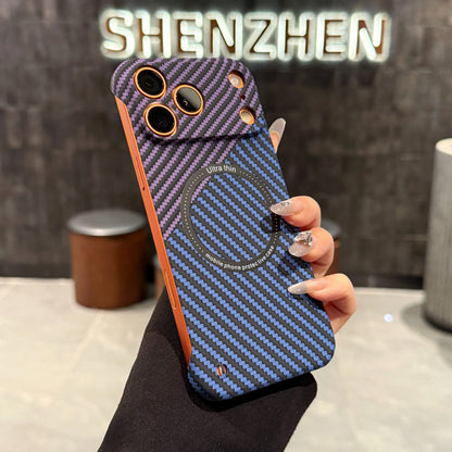 17 ProMax for Magsafe Carbon Fiber Frameless Case For iPhone 16 15 14 13 12 Pro Max Plus 17Air Magnetic Slim Color Blocked Cover